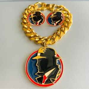 Dick Tracy Wendy Cell Walt Disney Gold Chain Bracelet, Clip Enamel Earri…